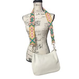 Threaded Pear White Crossbody Bag with Pastel Boho Strap – Vegan Leather – NWT